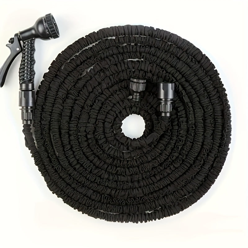 1 Set Heavy Duty PVC High Pressure Garden Hose with Spray Nozzle - 7.62meter/15.24meter/30.48meter Length Options, 7 Spray Patterns (Heavy Duty, Spray, Rinse, Soap, Mist, Flood, Drain), US/EU Connectors, Green & Black Durable