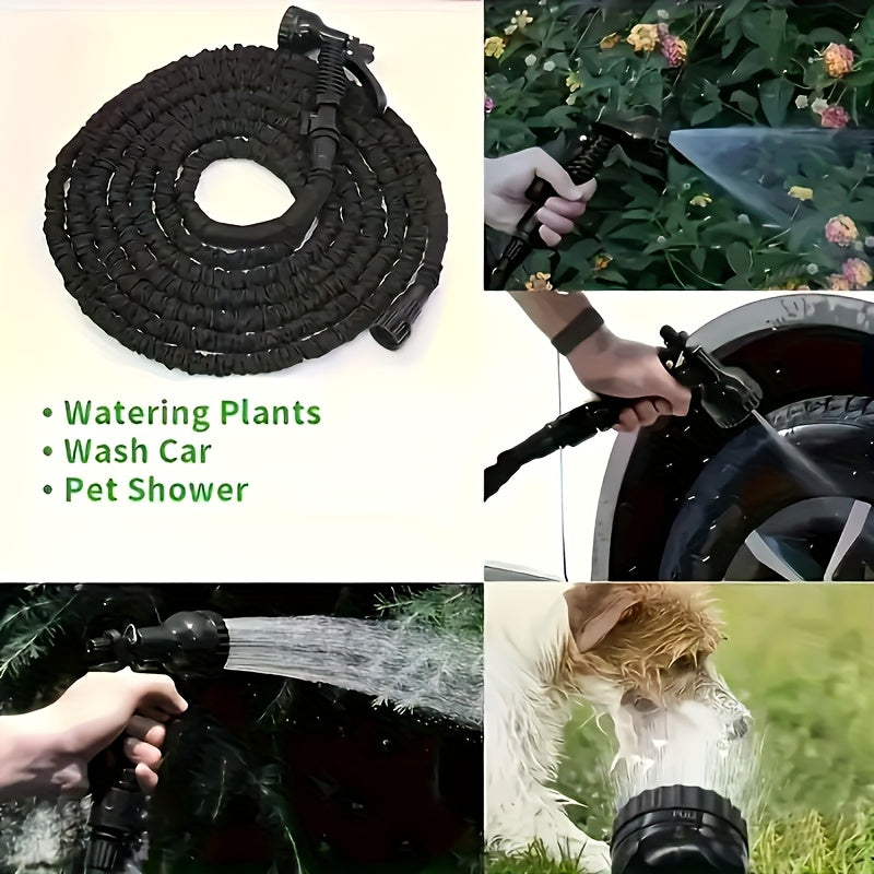 1 Set Heavy Duty PVC High Pressure Garden Hose with Spray Nozzle - 7.62meter/15.24meter/30.48meter Length Options, 7 Spray Patterns (Heavy Duty, Spray, Rinse, Soap, Mist, Flood, Drain), US/EU Connectors, Green & Black Durable