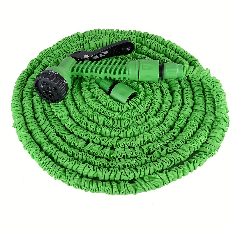 1 Set Heavy Duty PVC High Pressure Garden Hose with Spray Nozzle - 7.62meter/15.24meter/30.48meter Length Options, 7 Spray Patterns (Heavy Duty, Spray, Rinse, Soap, Mist, Flood, Drain), US/EU Connectors, Green & Black Durable