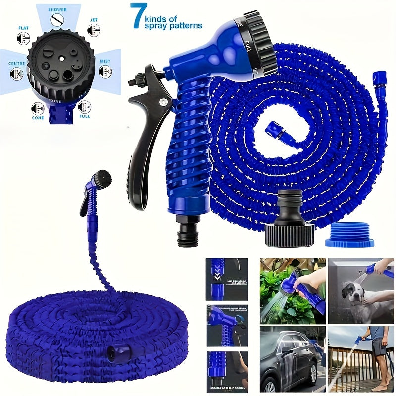 1 Set Heavy Duty PVC High Pressure Garden Hose with Spray Nozzle - 7.62meter/15.24meter/30.48meter Length Options, 7 Spray Patterns (Heavy Duty, Spray, Rinse, Soap, Mist, Flood, Drain), US/EU Connectors, Green & Black Durable