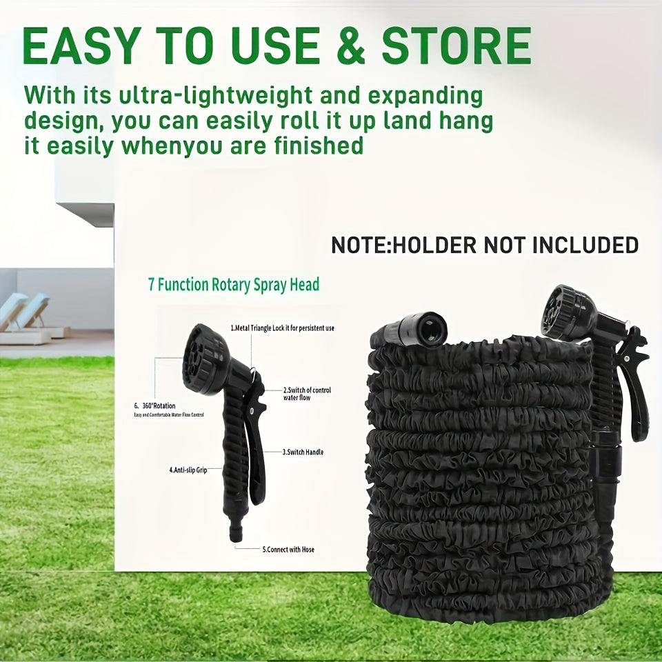 1 Set Heavy Duty PVC High Pressure Garden Hose with Spray Nozzle - 7.62meter/15.24meter/30.48meter Length Options, 7 Spray Patterns (Heavy Duty, Spray, Rinse, Soap, Mist, Flood, Drain), US/EU Connectors, Green & Black Durable